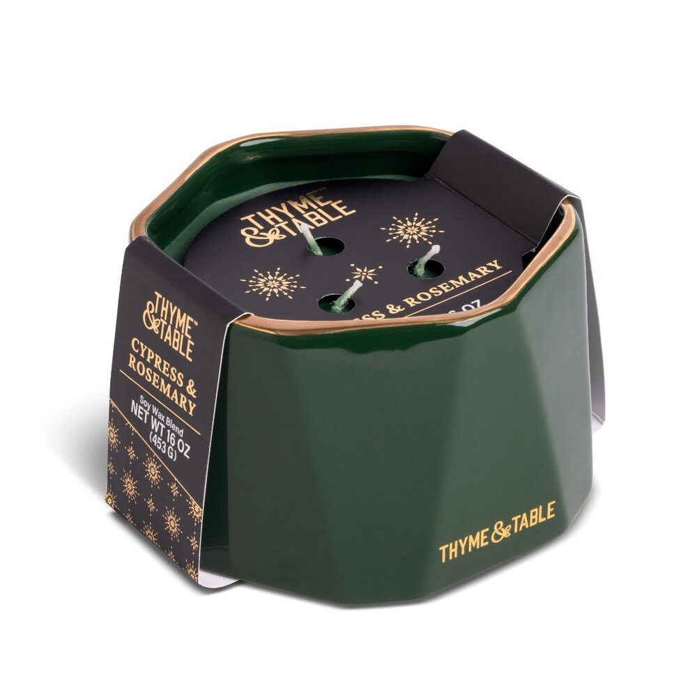 Thyme & Table 16oz Cypress & Rosemary Scented 3-Wick Geometric Jar Candle